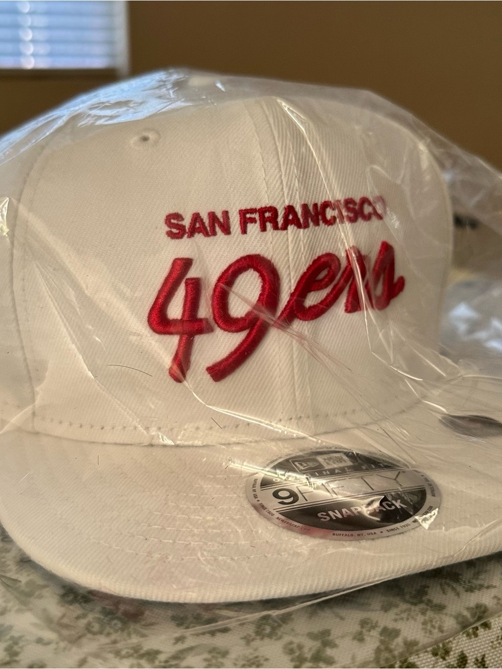 New Era White 49ers Griswold Snapback Hat with Red Script